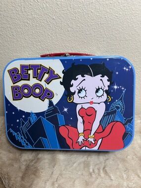 Betty Boop Tin Lunch Box Retro Metal Case Red Blue Collectible